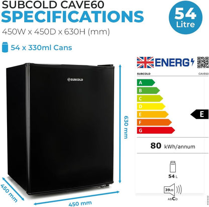 Mini Fridge 50L with Glass Door – Quiet Drinks & Beer Cooler with LED Light | Compact Small Fridge for Bedrooms, Gaming Rooms, Man Caves, Offices & Home Bars – Energy Efficient