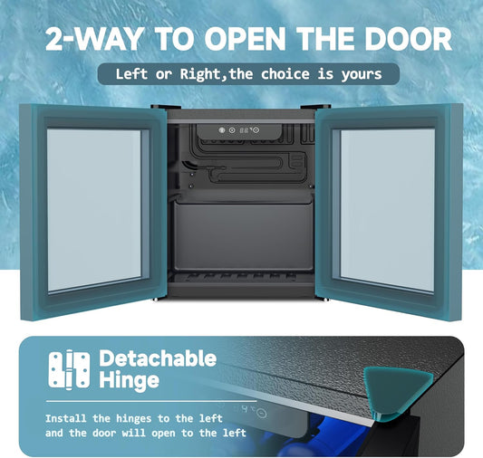 Beer Fridge with Glass Door, Mini Drinks Fridge 55 Can, Wine Fridge with Blue LED, Beverage Refrigerators, Removable Shelves for Bar/Home/Office/Dorm, Black, 36 L