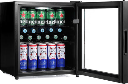 Mini Fridge 50L with Glass Door – Quiet Drinks & Beer Cooler with LED Light | Compact Small Fridge for Bedrooms, Gaming Rooms, Man Caves, Offices & Home Bars – Energy Efficient