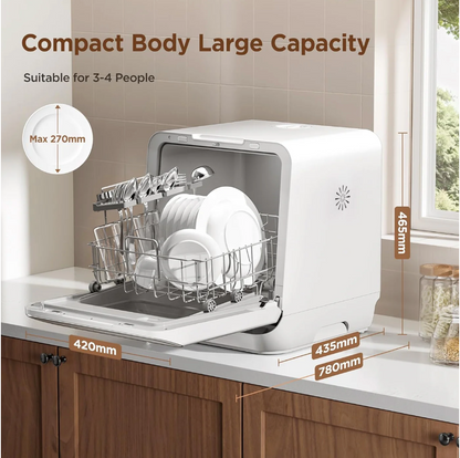 Mini Plus Dishwasher Compact Table Top Countertop Dishwasher with Built-in 6L Water Tank, Hygiene Wash, Auto Door Open Drying, Energy Class D - White