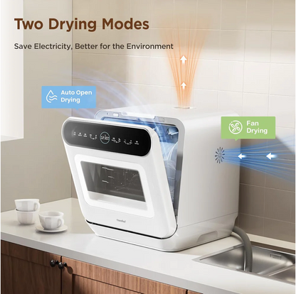 Mini Plus Dishwasher Compact Table Top Countertop Dishwasher with Built-in 6L Water Tank, Hygiene Wash, Auto Door Open Drying, Energy Class D - White