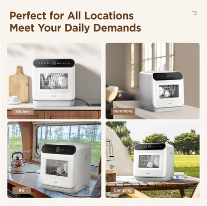 Mini Plus Dishwasher Compact Table Top Countertop Dishwasher with Built-in 6L Water Tank, Hygiene Wash, Auto Door Open Drying, Energy Class D - White