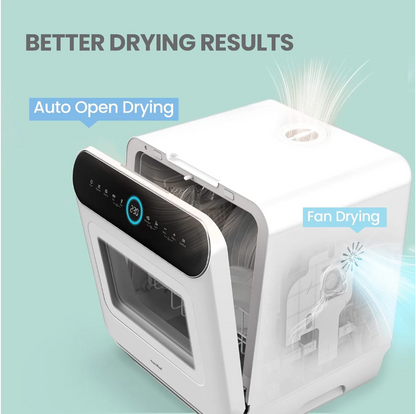 Mini Plus Dishwasher Compact Table Top Countertop Dishwasher with Built-in 6L Water Tank, Hygiene Wash, Auto Door Open Drying, Energy Class D - White